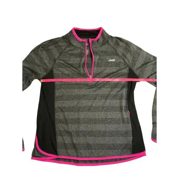 Avia Women’s Gray Striped Long Sleeve Quarter-Zip Pullover Top Size Large - Picture 9 of 11